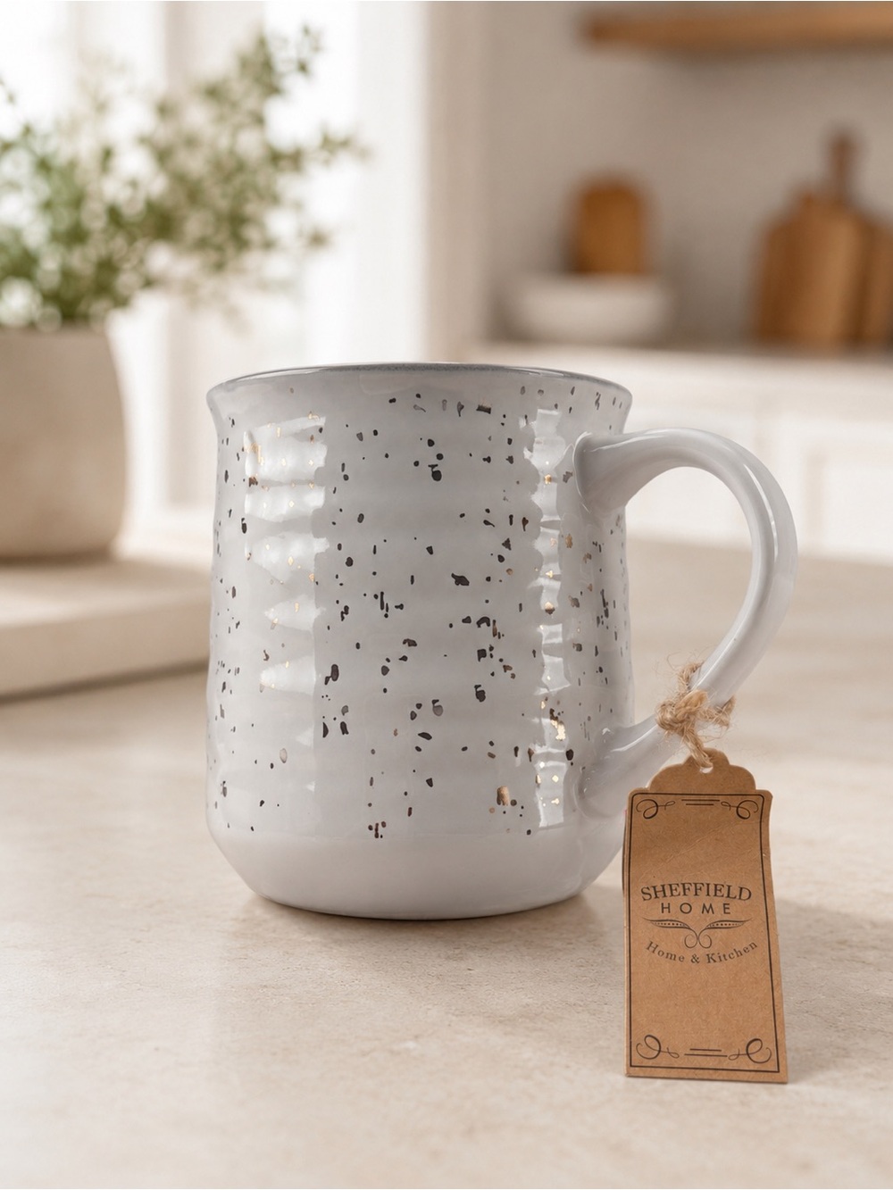 Sheffield Home Speckled Gold Ribbed Grey Inside Large Coffee Mug NWT